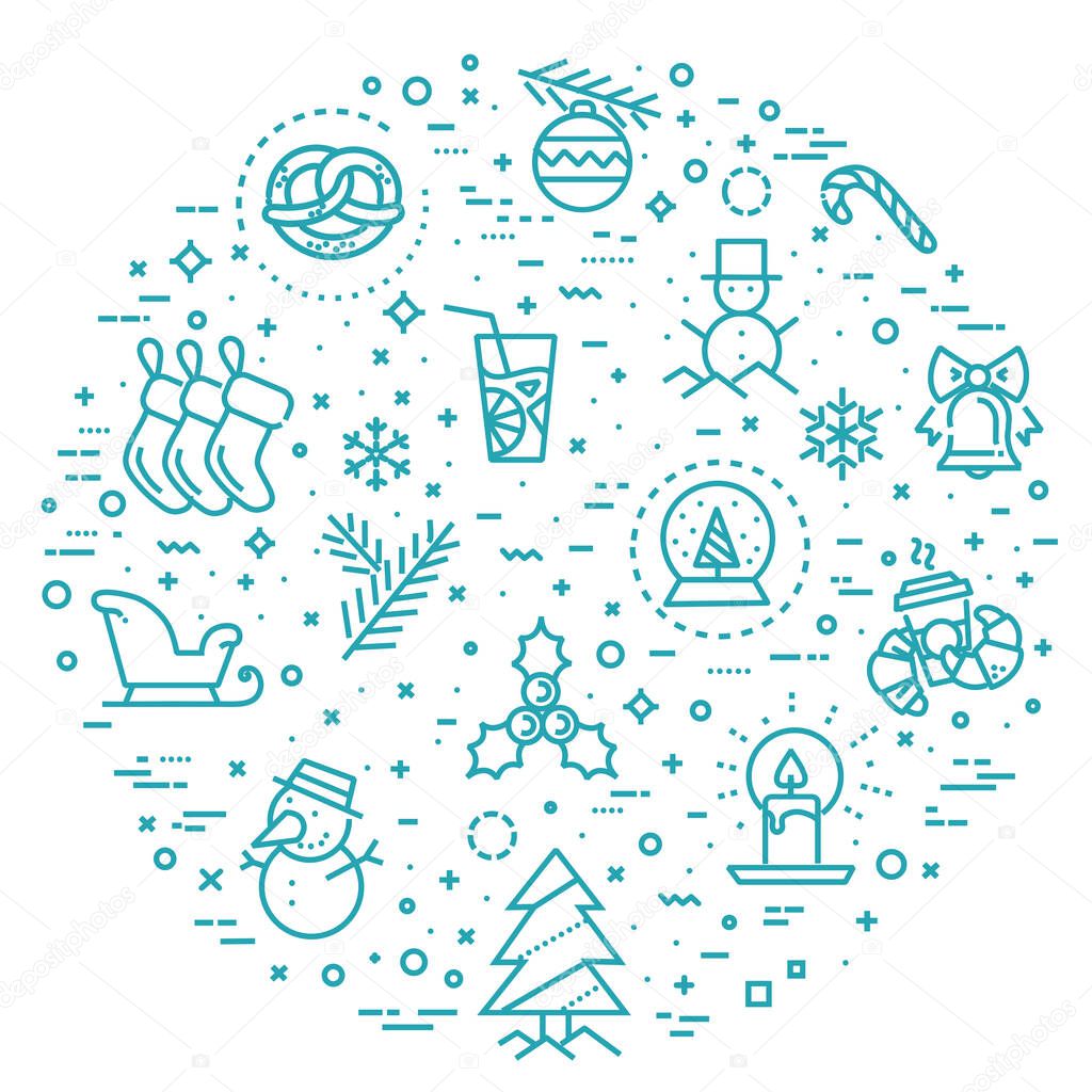 Celebration, holidays line icons xmas, winter Merry Christmas