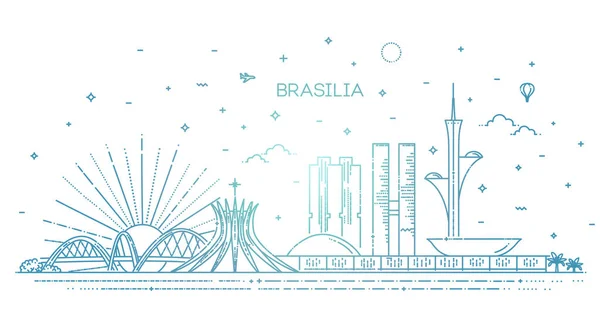 Brasilia architecture vector line skyline — Stock Vector
