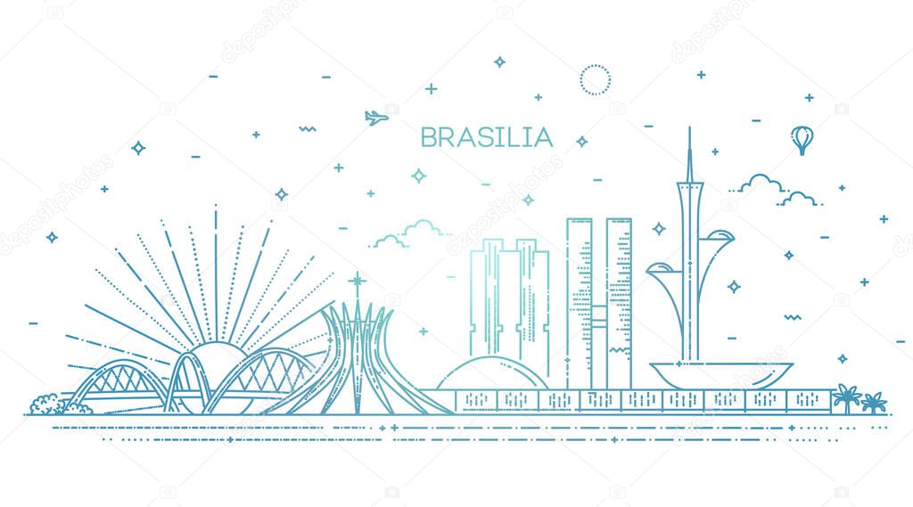 Brasilia architecture vector line skyline