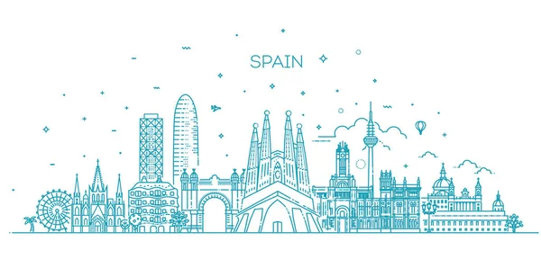 Paisaje urbano de España, bandera vectorial de viaje español. Silueta urbana — Vector de stock
