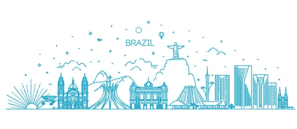 Skyline linea vettoriale architettura Brasile — Vettoriale Stock