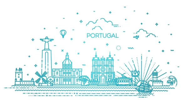 Portugal lijn skyline met panorama in witte achtergrond — Stockvector