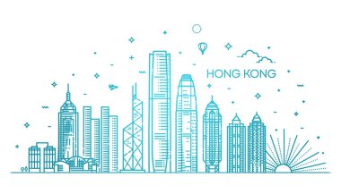 Hong Kong silueti, vektör çizimi doğrusal biçiminde