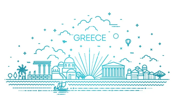 Grèce skyline, illustration vectorielle dans un style linéaire — Image vectorielle