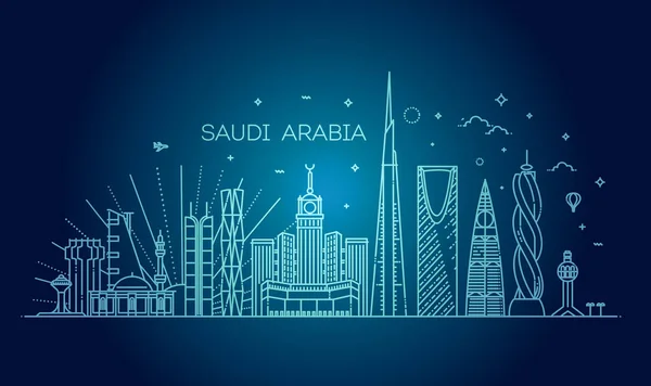 Arabia Saudita detalló Skyline. Viajes y turismo — Vector de stock