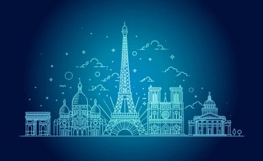 Paris 'in mimari simgeleri. Vektör illüstrasyonu