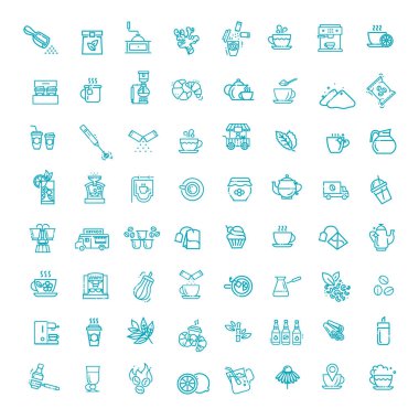 Kahve ve çay ikonları hazır. İnce çizgi tasarımı