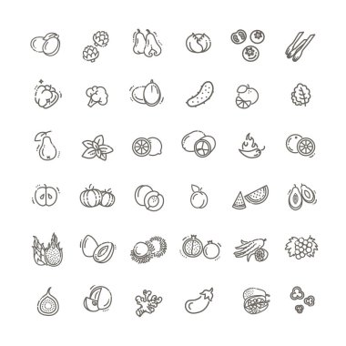 Taze meyve ve sebze. İnce çizgi düz tasarım