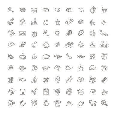 Et hakkında düz simgeler dizisi