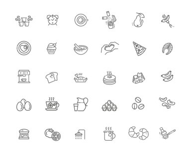 Kahvaltı yiyecekleri vektör ana hatları belirlendi. Yemek pişirme