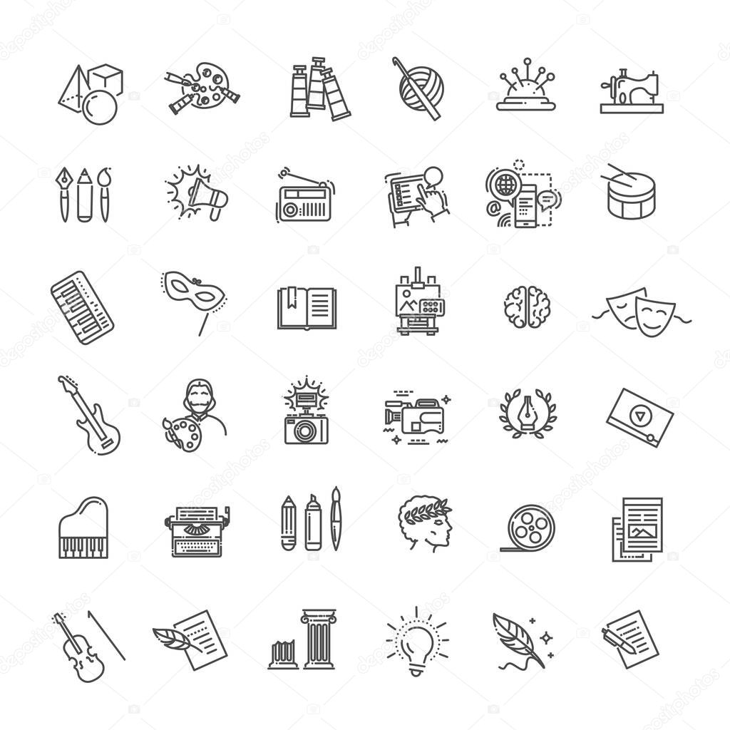 Flat Arts Icons set. Vector linear icons