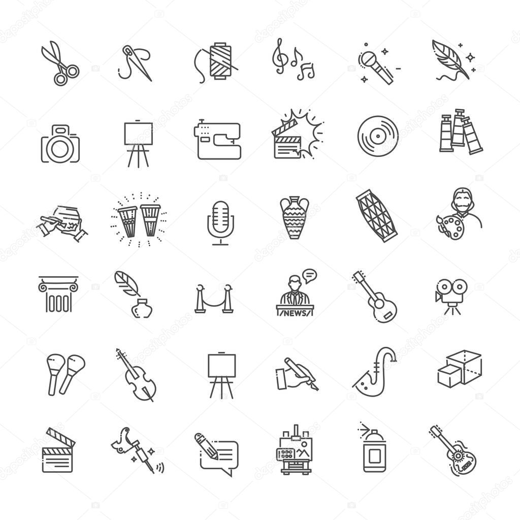 Flat Arts Icons set. Vector linear icons