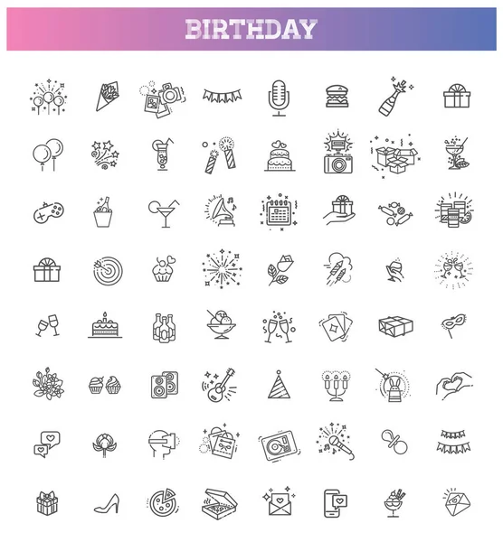 Conjunto de iconos de la línea fiesta de cumpleaños feliz — Vector de stock