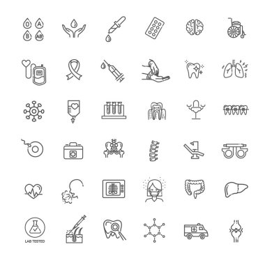 Çizgi tıbbı kavramları, vektör taslağı simgeleri ayarlandı
