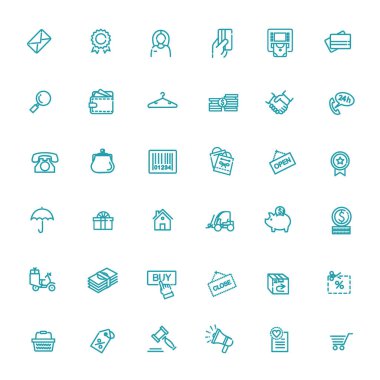 İnce çizgiler ağ simgeleri - E-ticaret, alışveriş