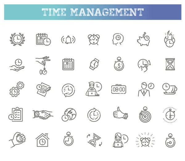 Time management concept illustration, thin line flat design — Stock Vector