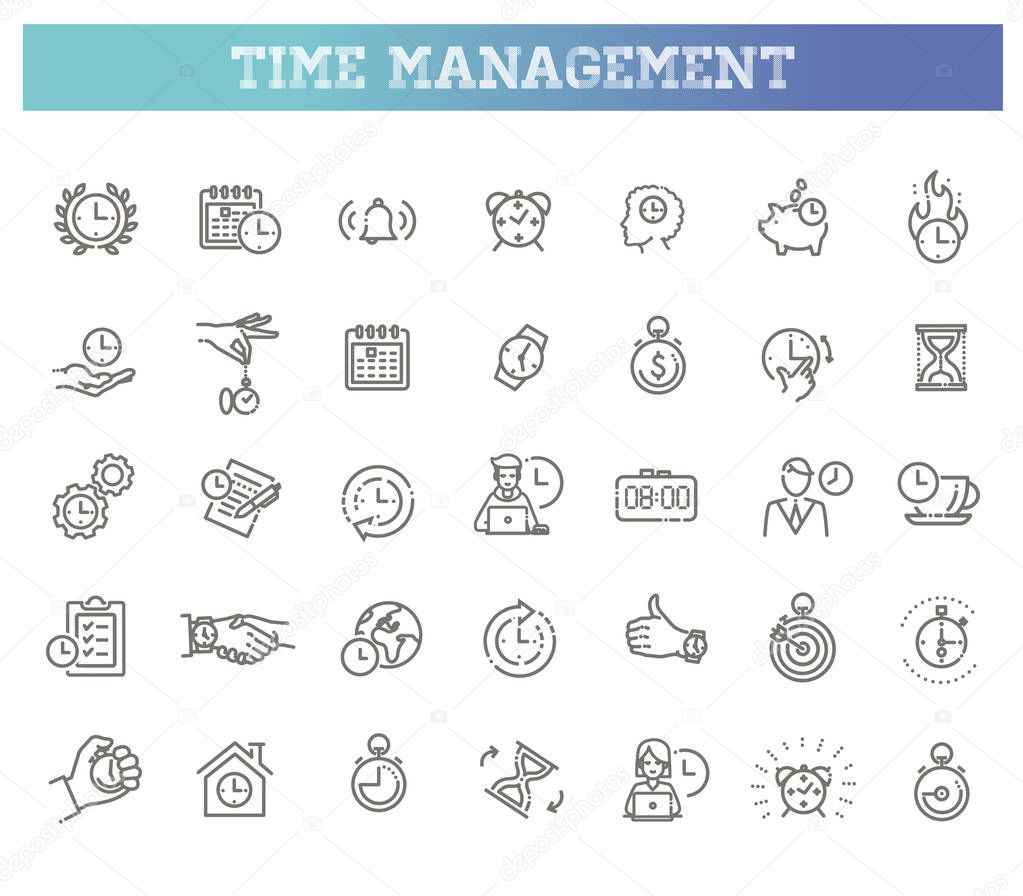 Time management concept illustration, thin line flat design