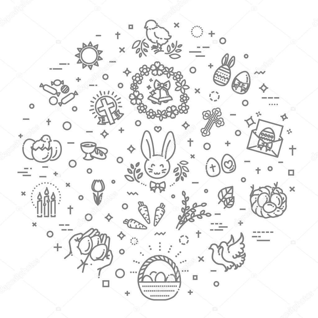 Set of the Easter related outline banner