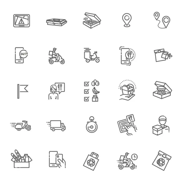 Ensemble d'icônes vectorielles de livraison de nourriture — Image vectorielle