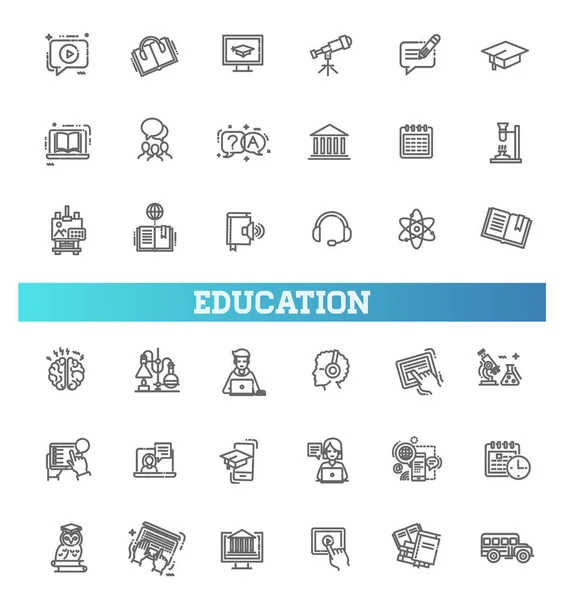 Outline Vector Line Icon Collection School Education Online Education — Stock Vector