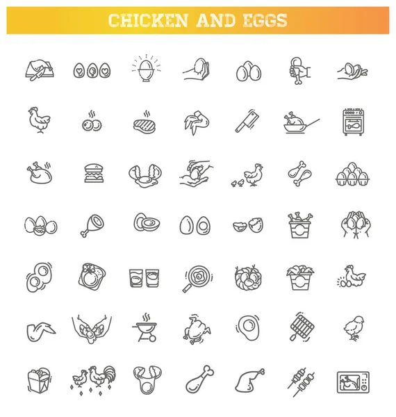 Conjunto Iconos Carne Pollo Huevos — Vector de stock
