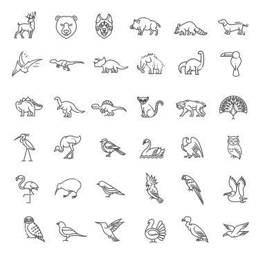 Line animals concepts. Vector thin Icons set clipart