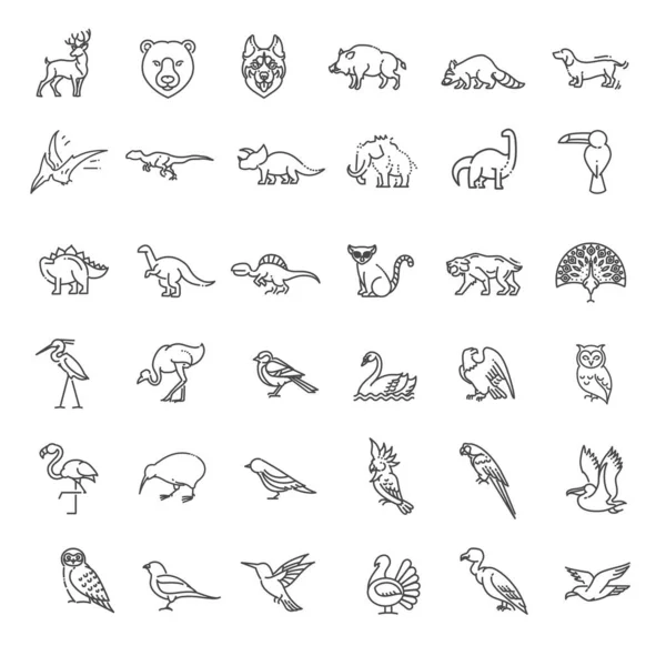 Concepts animaux linéaires. Ensemble d'icônes fines vectorielles — Image vectorielle