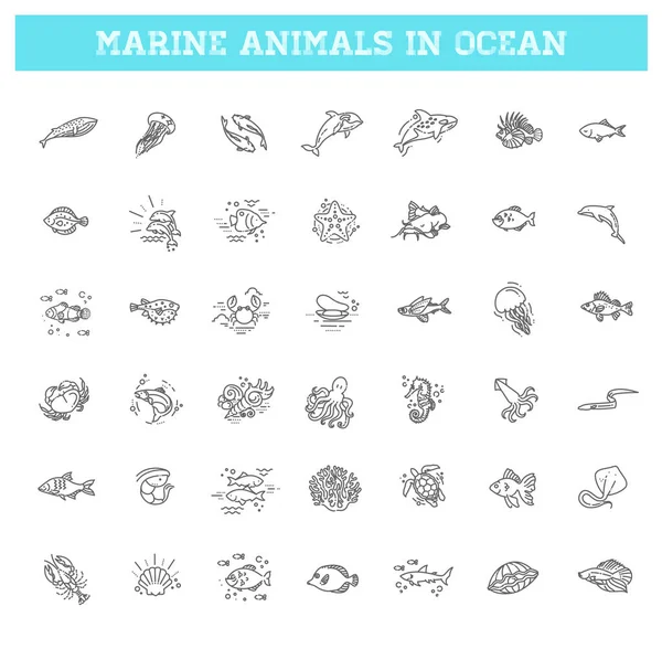 Peces y animales marinos salvajes en el océano. — Vector de stock
