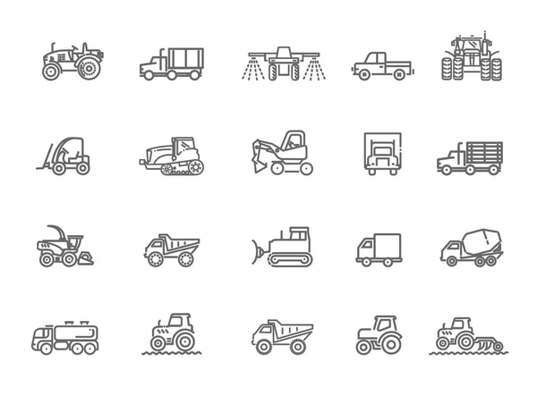 Zemědělské a zemědělské stroje. Ikony průmyslových strojů — Stockový vektor