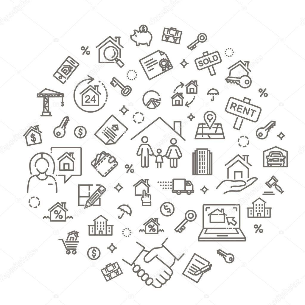 Outline web icons set - Real Estate. Immovables