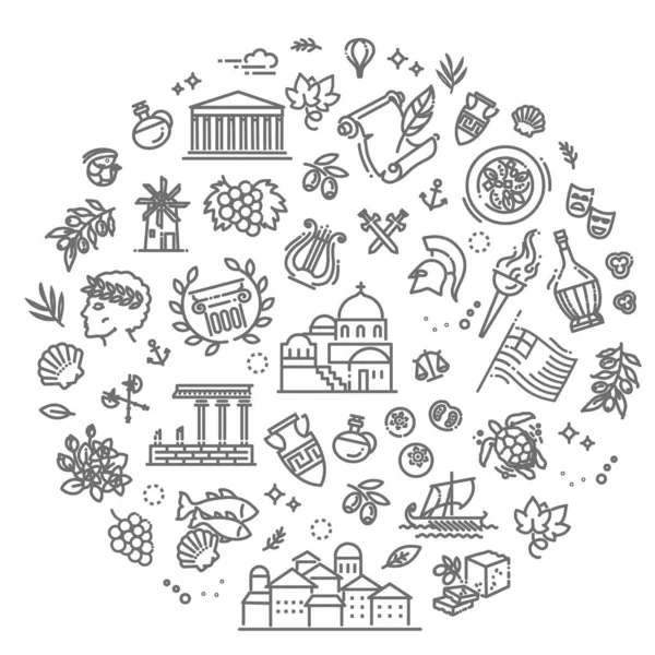 Grecia conjunto de iconos de línea. Ilustración vectorial — Archivo Imágenes Vectoriales