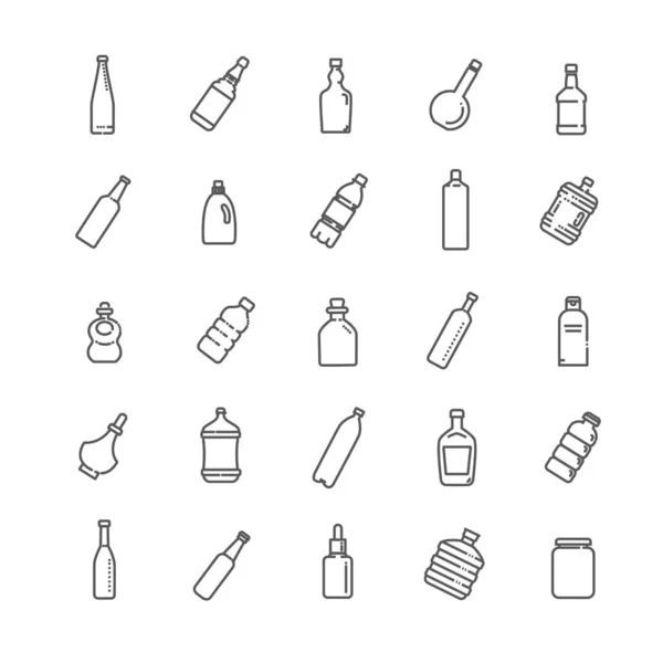 Flaschen-, Verpackungssammlung -Umrisse flache Vektorsymbole. — Stockvektor