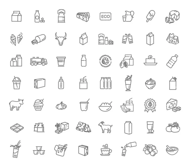 Conjunto de iconos para la leche. Juego de iconos de línea de productos lácteos — Vector de stock