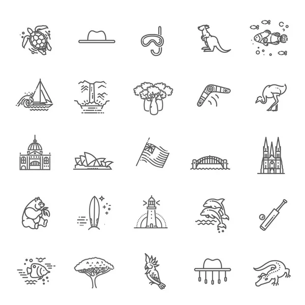 Vector Graphic Flat Icon Images Representing Symbols Landmarks Australia — Stock Vector