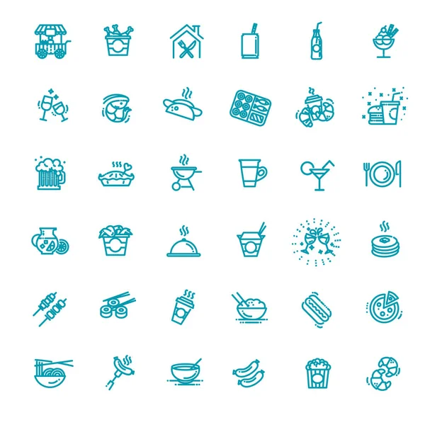 Conjunto de iconos de tribunales de comida. Conjunto de esquemas de los tribunales de alimentos vector iconos — Vector de stock