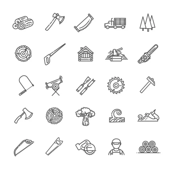 Forest Industry Modern Linear Style Icons — Stock Vector