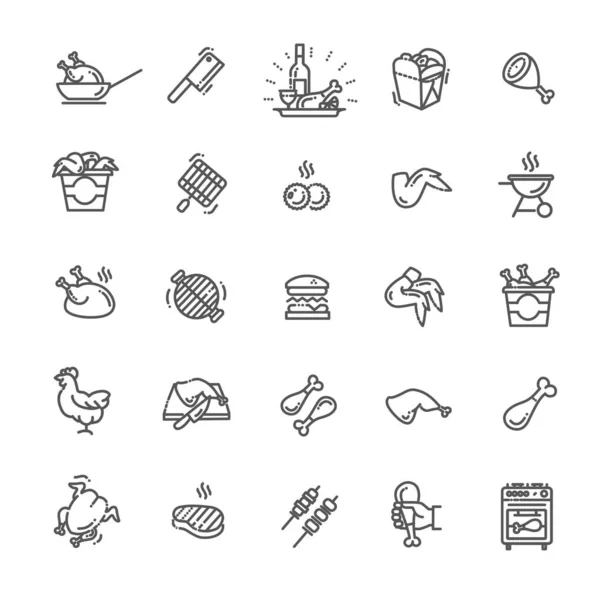 Pollo Bien Hecho Pixel Perfect Vector Thin Line Iconos — Vector de stock