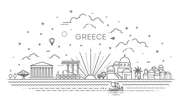 Linear Banner Greece Vector Illustration — Stock Vector