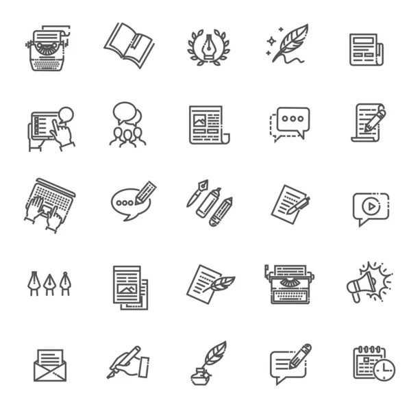 Ensemble d'illustrations vectorielles d'icônes simples de blogging et de copywriting — Image vectorielle