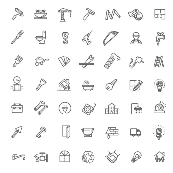 Esquema conjunto de iconos web - construcción, herramientas de reparación del hogar — Archivo Imágenes Vectoriales