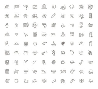 Otel hizmetleri konsepti çizimi. İnce çizgi vektör simgeleri