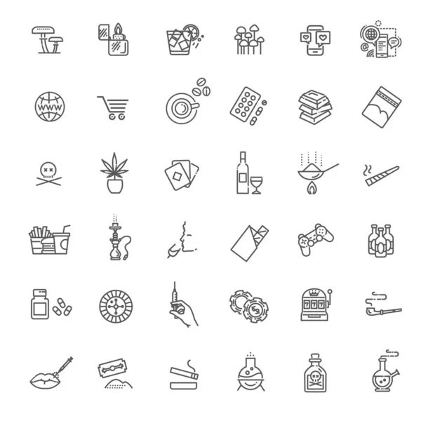 Bad habits linear icons set. Thin line illustrations — Stock Vector