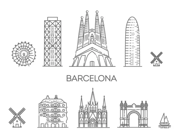 Barcelona Skyline, Spanien. Flachbahnkunst in der Stadt — Stockvektor