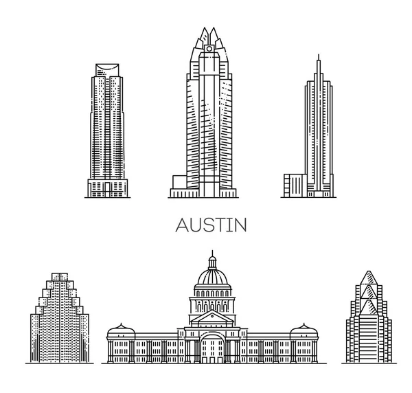 Austin arkitektur linje skyline illustration. Linjär vektor stadsbild med berömda landmärken — Stock vektor