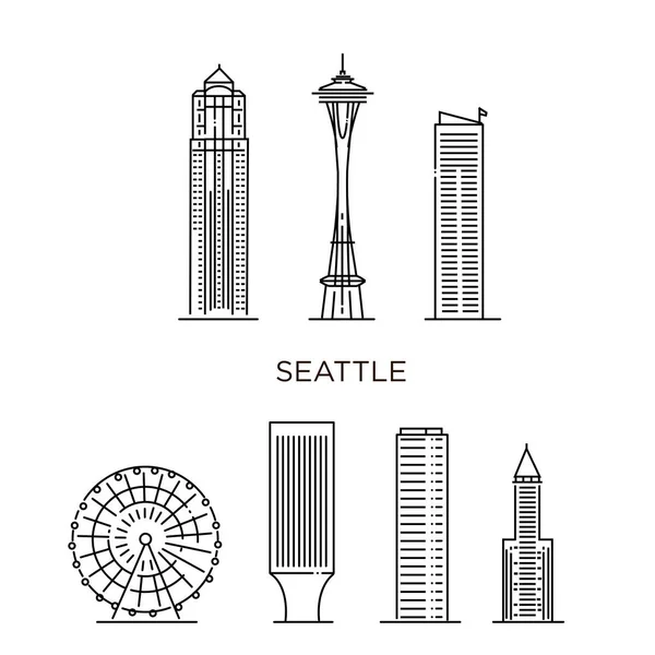 Minimal Seattle City Linear Skyline Tenký Styl — Stockový vektor