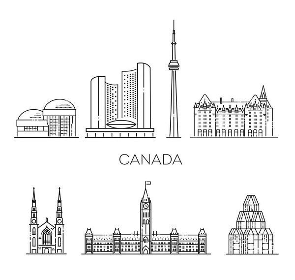 Símbolos Vectoriales Lineales Con Monumentos Famosos Vistas Ciudad Iconos Diseño — Archivo Imágenes Vectoriales