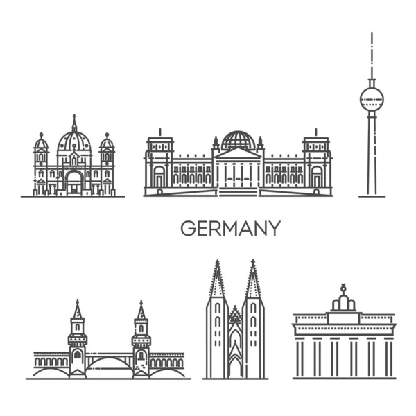 Alemania Berlín Esbozar Ilustración Vectorial Ciudad Símbolo Lugares Interés Turístico — Vector de stock