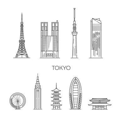 Tokyo detailed monuments silhouette. Vector illustration