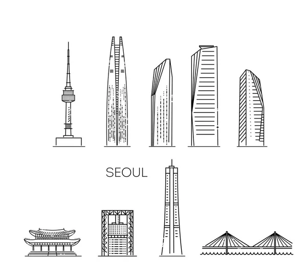 Seoul Detaillierte Monumente Silhouette Vektorillustration — Stockvektor