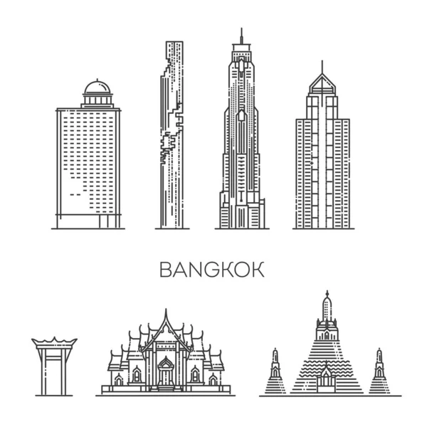 Bangkok Esbozar Ilustración Vectorial Ciudad Símbolo Lugares Interés Turístico Puntos — Vector de stock